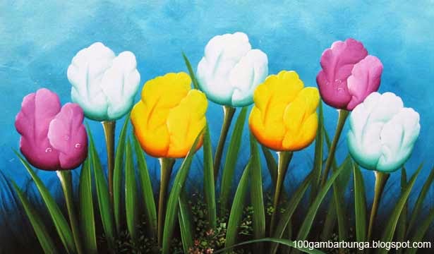 Gambar Lukisan Pemandangan Bunga  Tulip  di Belanda Gambar 